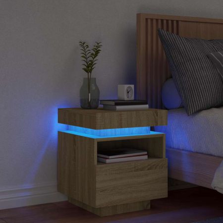 Нощно шкафче с LED осветление, дъб сонома, 40x39x48,5 см