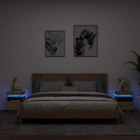 Нощни шкафчета с LED осветление, 2 бр, сонома дъб, 40x39x48,5см
