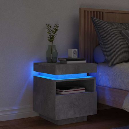 Нощно шкафче с LED осветление, бетонно сив, 40x39x48,5 см
