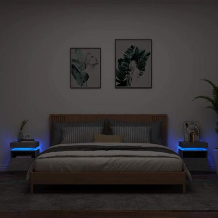 Нощни шкафчета с LED осветление, 2 бр, бетонно сив,40x39x48,5см
