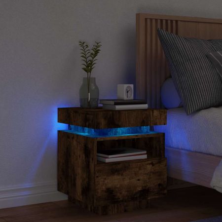 Нощно шкафче с LED осветление, опушен дъб, 40x39x48,5 см