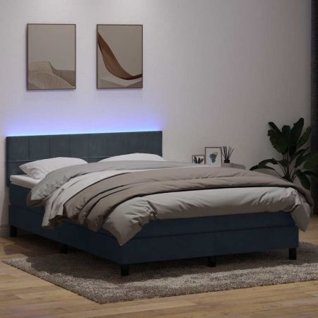 Боксспринг легло с матрак и LED, тъмносиво, 160x210 см, кадифе