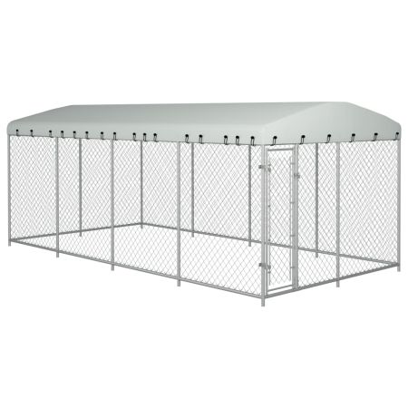 Дворна клетка за кучета с покрив, 7,6x3,8x2,3 м