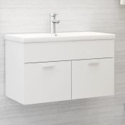 Шкаф за баня с вградена мивка, бял, инженерно дърво