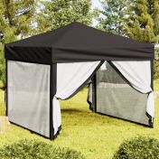 Сгъваема парти палатка със странични стени, черна, 3x3 м