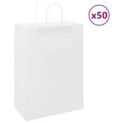 Хартиени торбички 50 бр с дръжки бели 32x17x44 см