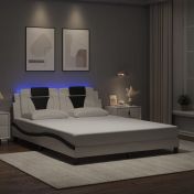 Рамка за легло с LED осветление бяло-черна 160x200 cм еко кожа