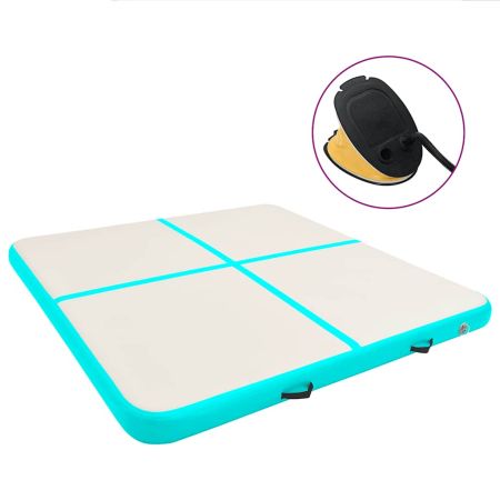 Надуваем дюшек за гимнастика с помпа, 200x200x10 см, PVC, зелен