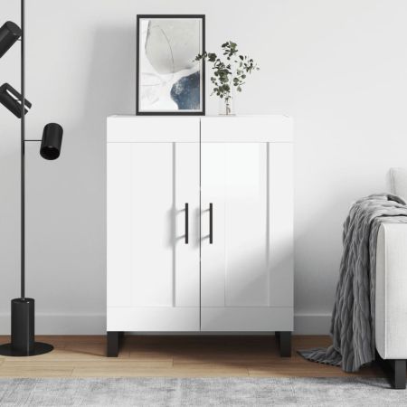 Сайдборд, бял гланц, 69,5x34x90 см, инженерно дърво