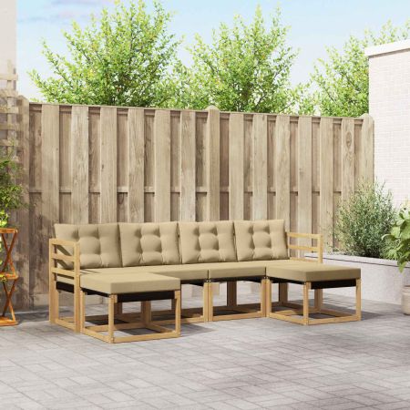 Комплект дивани за открито с възглавница 6 pcs Бяло и Бежово