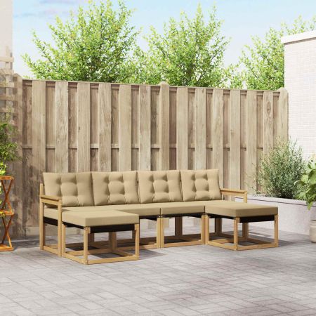 Комплект дивани за открито с възглавница 6 pcs Бяло и Бежово