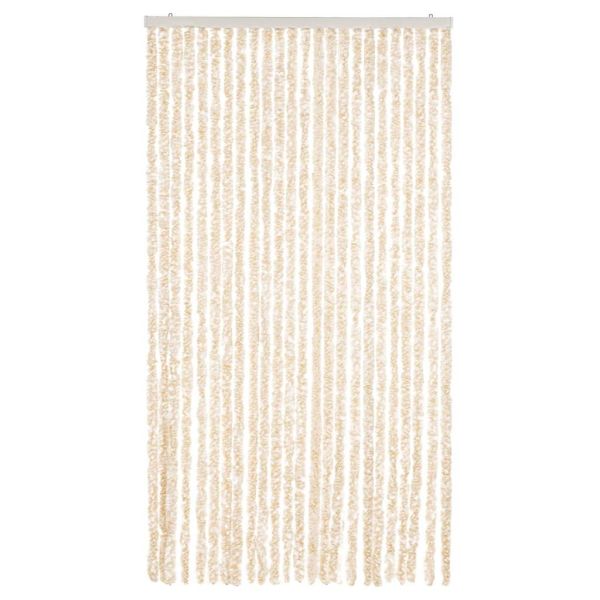 Ресни за врата против мухи, бежово и бяло, 100x230 см, шенил