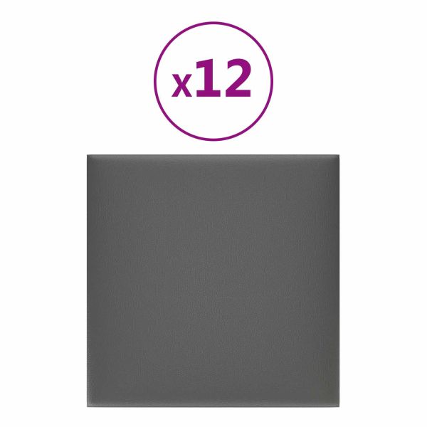 Стенно табло за легло 12 pcs Сив 30 x 30 cm текстил