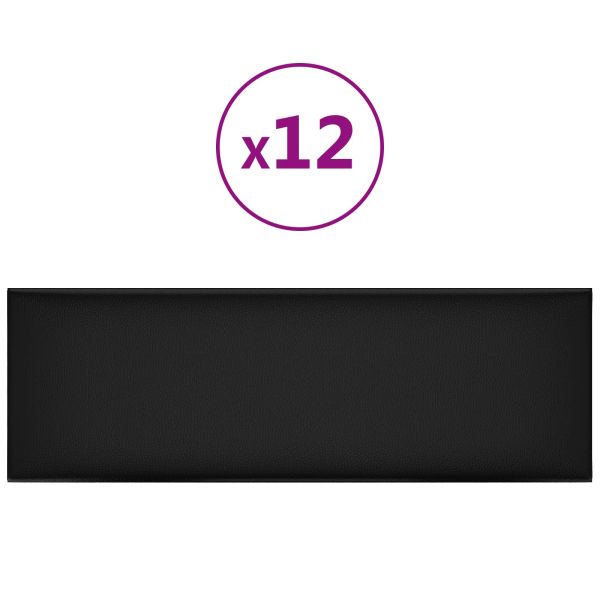 Стенно табло за легло 12 pcs Черен 90 x 30 cm текстил