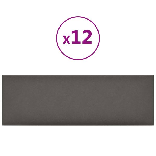 Стенно табло за легло 12 pcs Сив 90 x 30 cm текстил