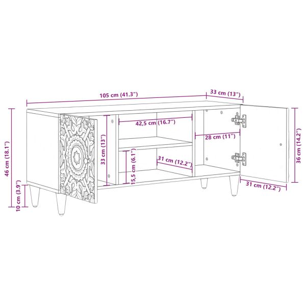 ТВ шкаф Кафяво 105 x 33,5 x 46 см Солидно мангово дърво