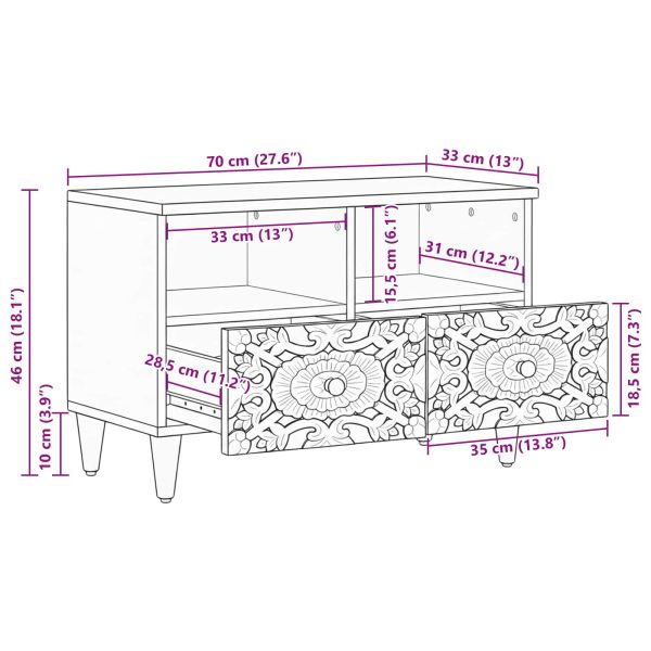 ТВ шкаф Кафяво 70 x 33,5 x 46 см Солидно мангово дърво