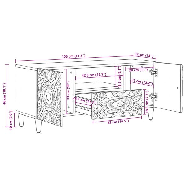 ТВ шкаф с врата Кафяво 105 x 33,5 x 46 см Солидно мангово дърво