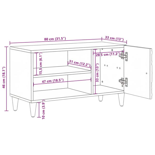 ТВ шкаф с рафт Кафяво 80 x 31,5 x 46 см Солидно мангово дърво