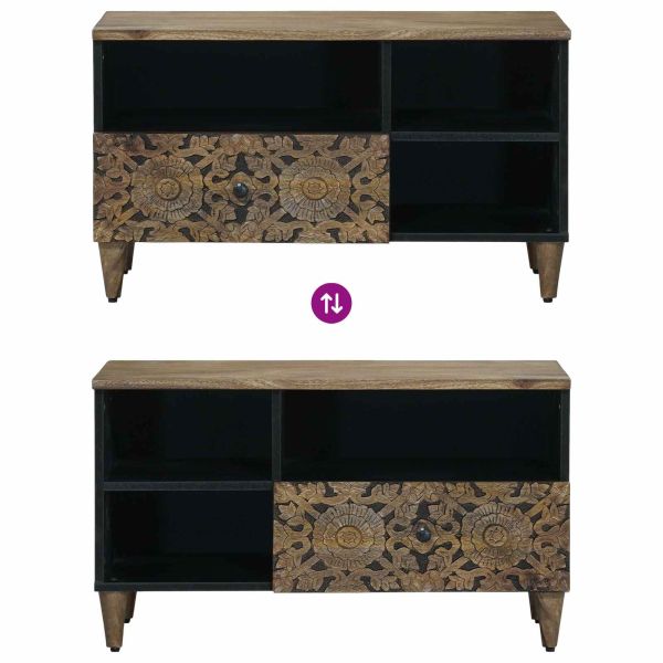 ТВ шкаф с рафт Кафяво 80 x 33,5 x 46 см Солидно мангово дърво