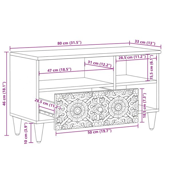 ТВ шкаф с рафт Кафяво 80 x 33,5 x 46 см Солидно мангово дърво