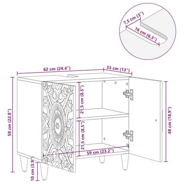 Шкаф за мивка в баня със съхранение Кафяво 62 x 33 x 58 см
