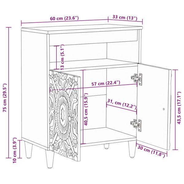 Служебен шкаф Кафяво 60 x 33,5 x 75 см Солидно мангово дърво