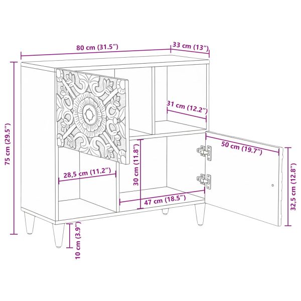 Служебен шкаф Кафяво 80 x 33,5 x 75 см Солидно мангово дърво