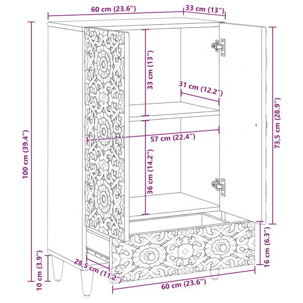 Висок шкаф Кафяво 60 x 33,5 x 100 см Солидно мангово дърво