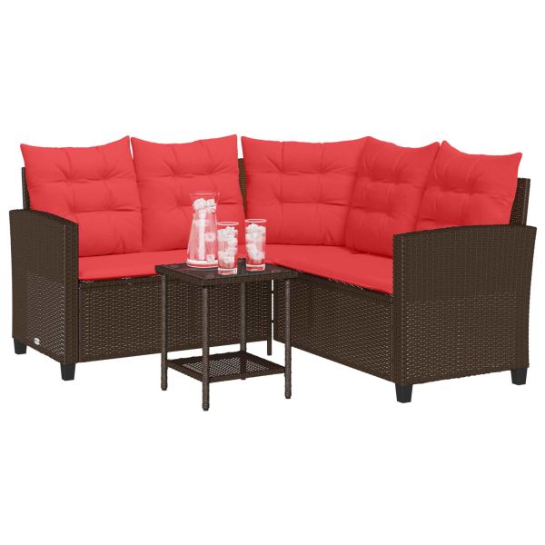 Комплект дивани за открито 2 pcs Кафяво и червено полиратан