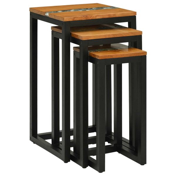 Н nesting маса 3 pcs Кафяво Солидно тиково дърво