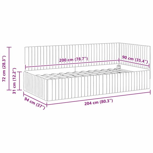 Ъглова рамка за легло Тъмен зелен 90 см x 200 см Кадифе