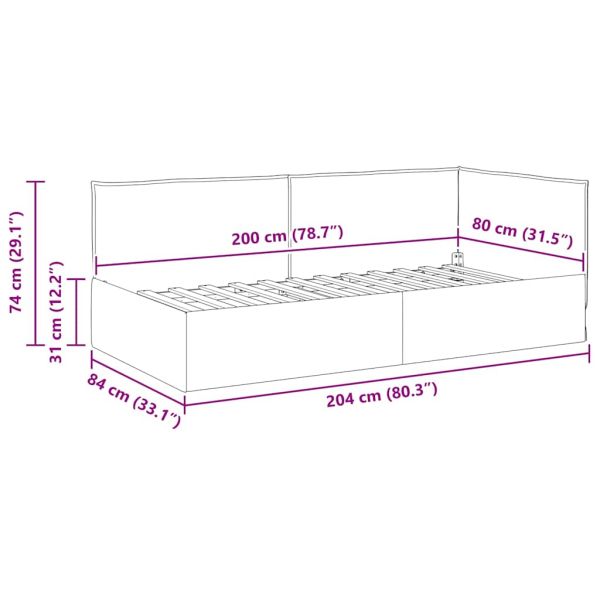 Ъглова рамка за легло с таблото Тъмен сив 80 x 200 cm текстил
