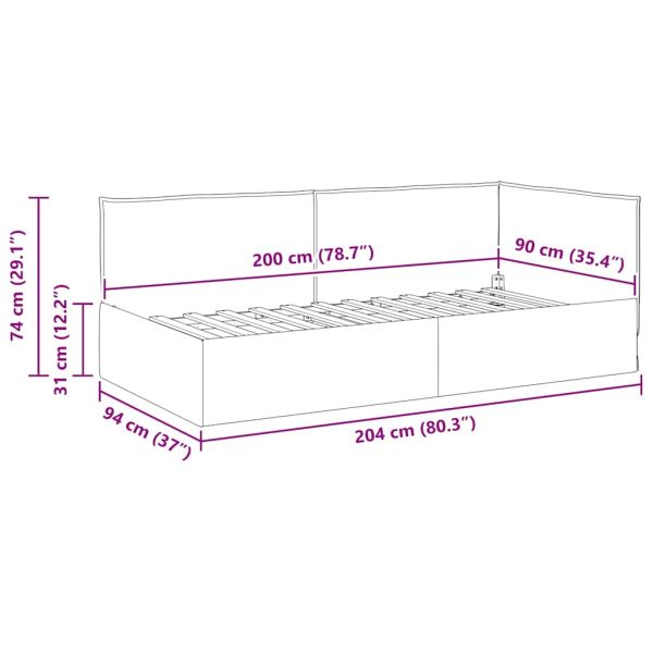 Ъглова рамка за легло с таблото Черен 90 x 200 cm текстил