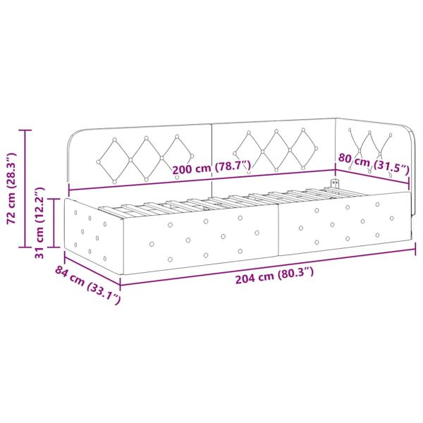 Ъглова рамка за легло Розово 80 x 200 cm Кадифе