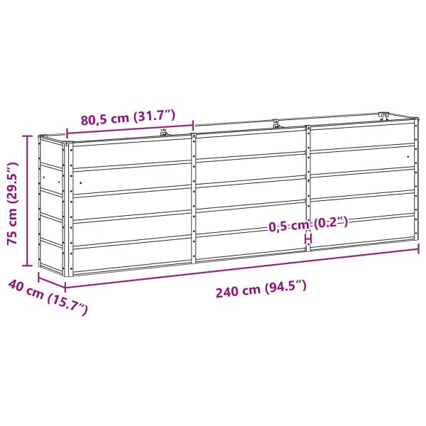 Кашпа Светлосиво 240 x 40 x 75 см Стомана