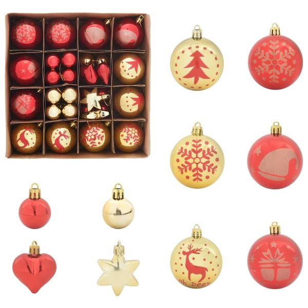 Комплект коледни топки 40 pcs Златно и червено Пластмаса
