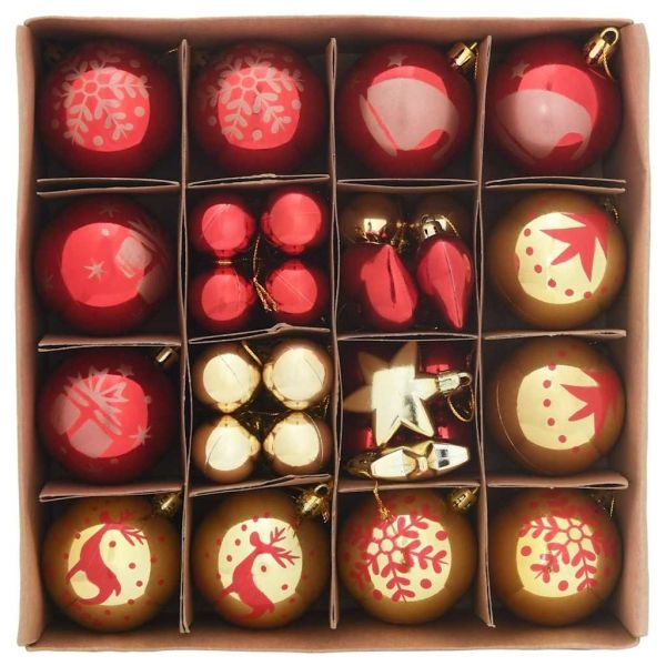 Комплект коледни топки 40 pcs Златно и червено Пластмаса