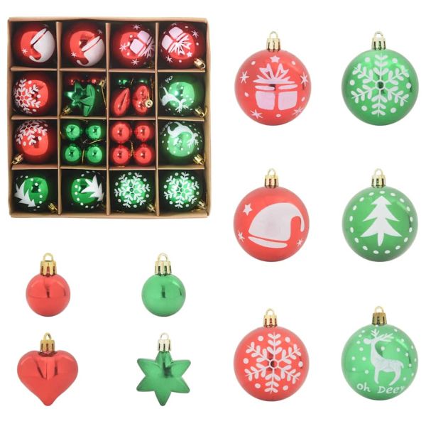 Комплект коледни топки 40 pcs Червено и зелено Пластмаса