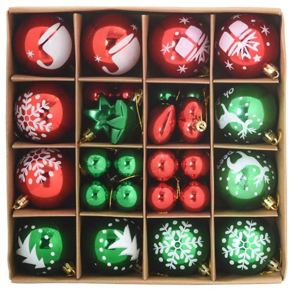Комплект коледни топки 40 pcs Червено и зелено Пластмаса