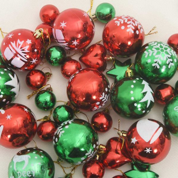 Комплект коледни топки 40 pcs Червено и зелено Пластмаса