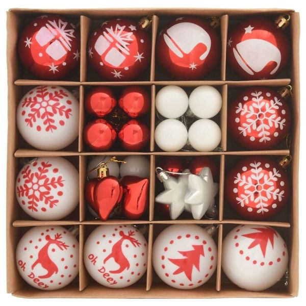 Комплект коледни топки 40 pcs Червено и бяло Пластмаса
