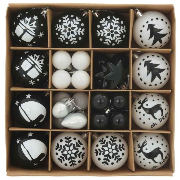 Комплект коледни топки 40 pcs Черен и бял Пластмаса