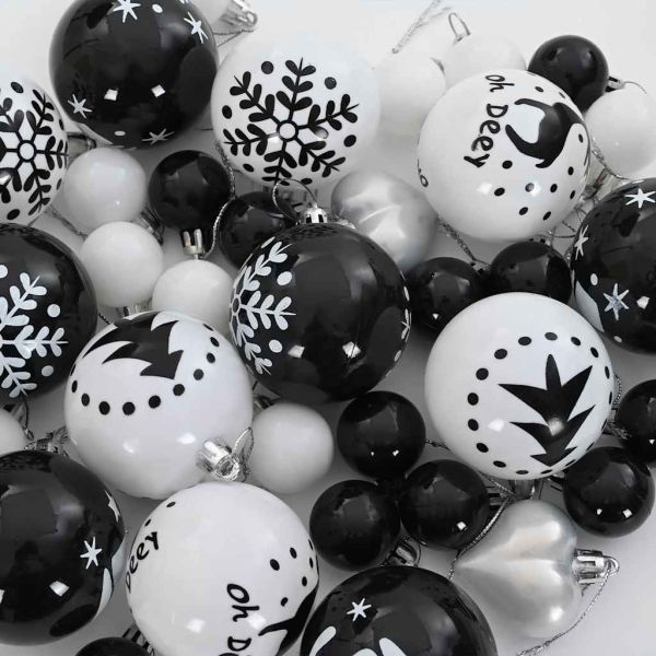 Комплект коледни топки 40 pcs Черен и бял Пластмаса