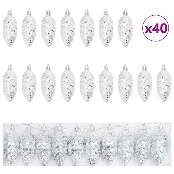 Коледна топка от борови шишарки 40 pcs Сребрист Пластмаса
