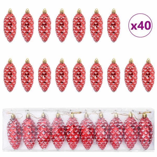 Коледна топка от борови шишарки 40 pcs Червено Пластмаса