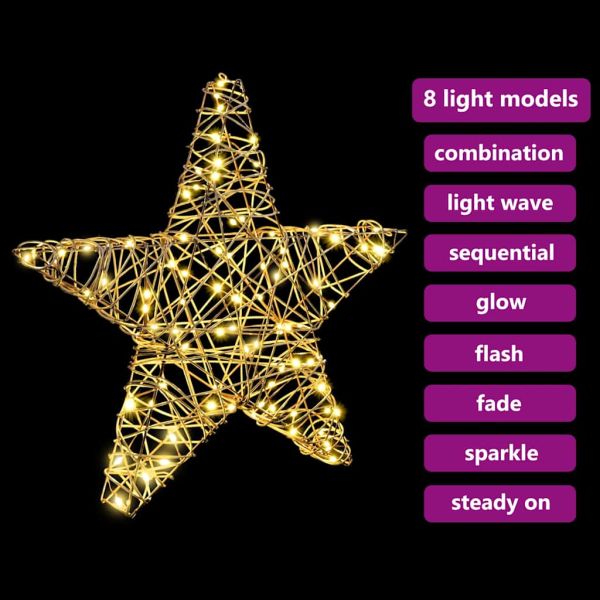 3D звезда с 50 LED светодиода Топло бяло 55 x 52.5 x 9 см Ратан