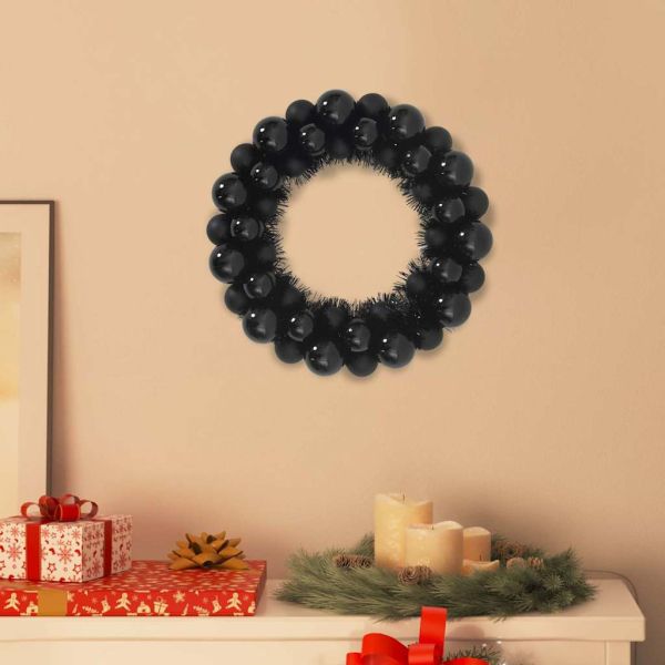 Коледни топки венци 2 pcs Черно 33 x 33 x 7 см Полистирен