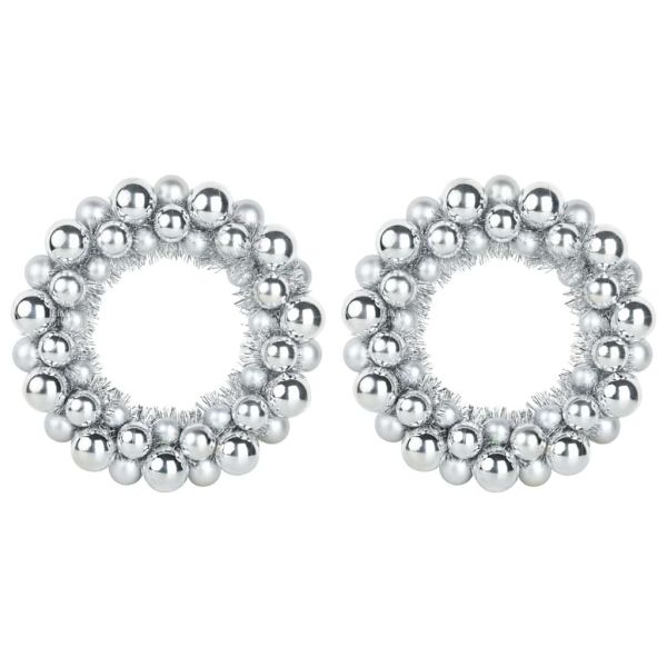 Коледни топки венци 2 pcs Сребрист 33 x 33 x 7 см Полистирен