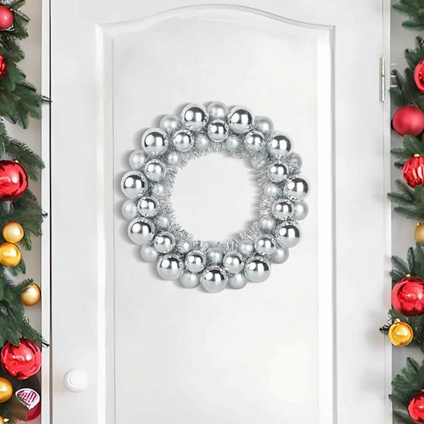 Коледни топки венци 2 pcs Сребрист 33 x 33 x 7 см Полистирен